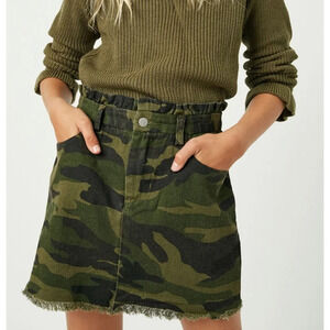 Hayden Paper Bag Waist Skirt Green Camo Mini Skirt Distressed Hem Summer Shorts